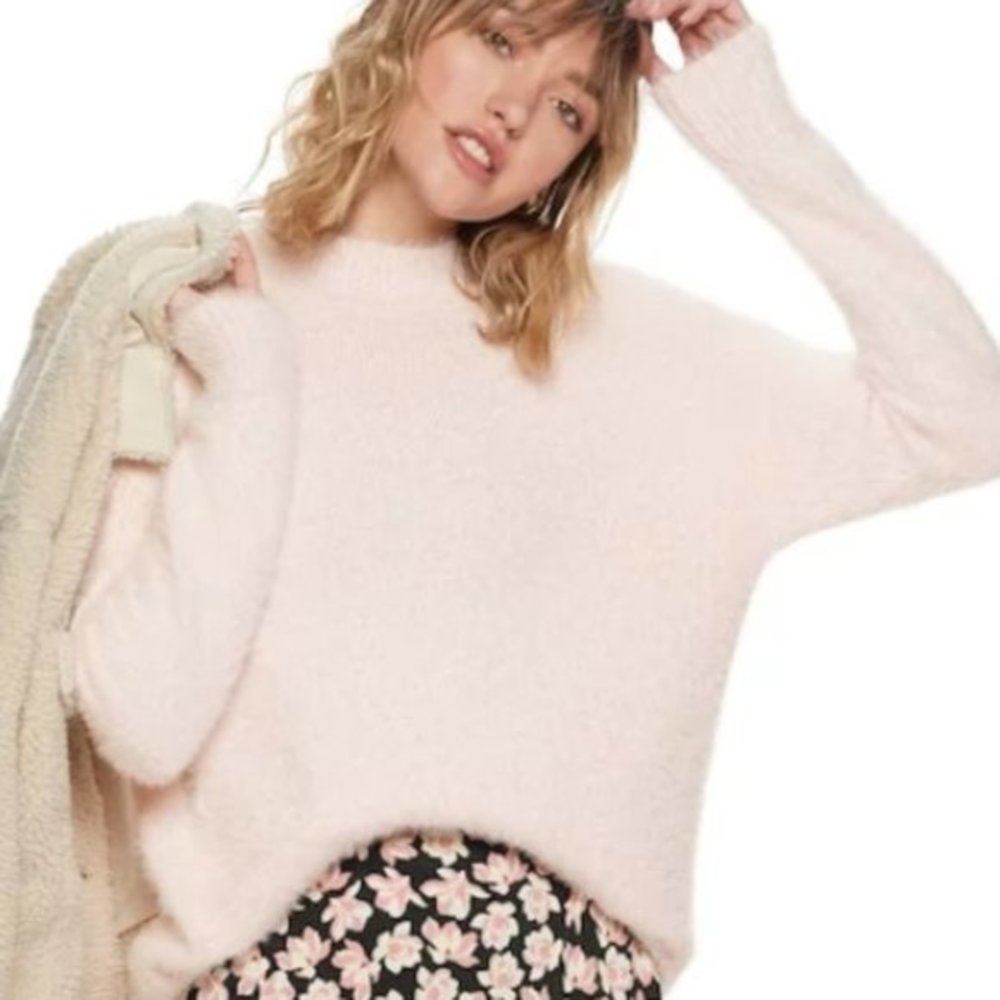Popsugar pink fuzzy knit mockneck sweater S